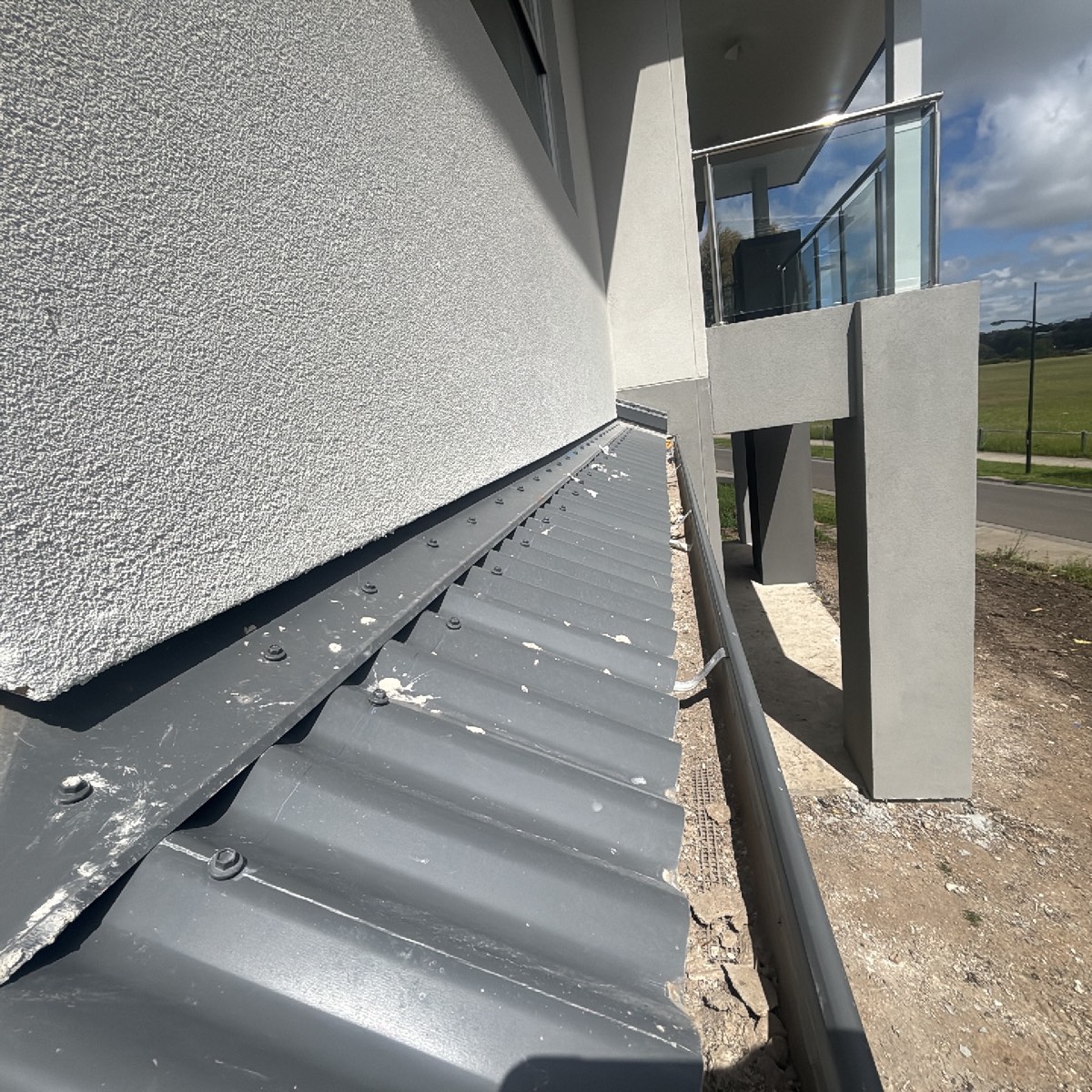 Roof sheeting damage seen from above, Craigieburn